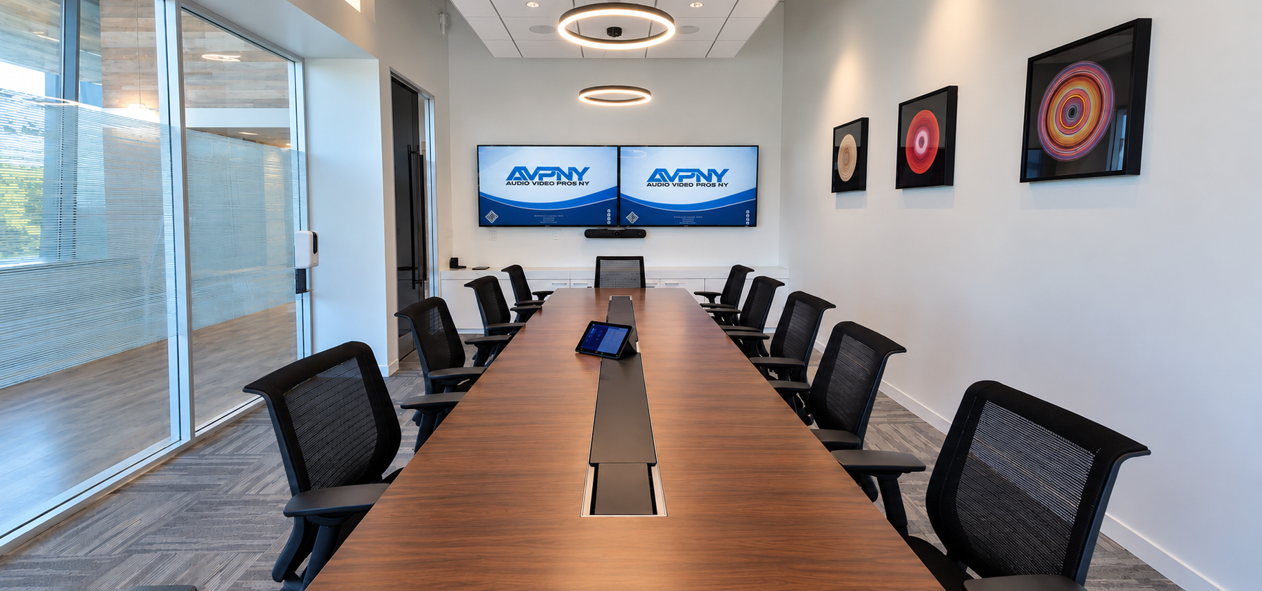 Boardroom interior with integrated AV system