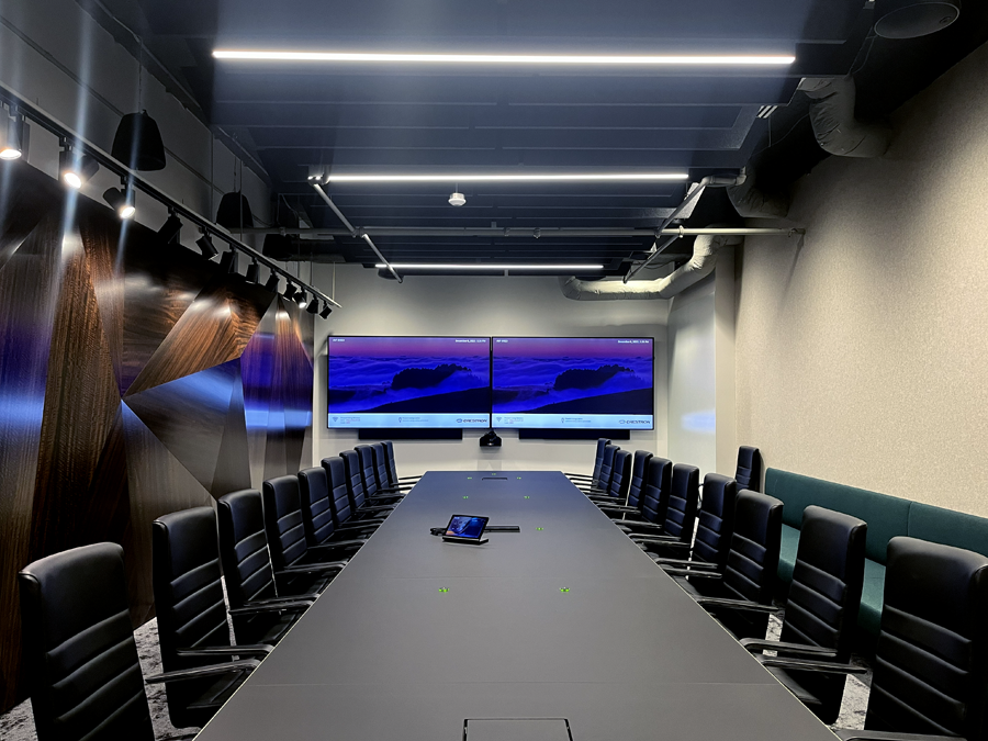 Corporate conference room with integrated display systems