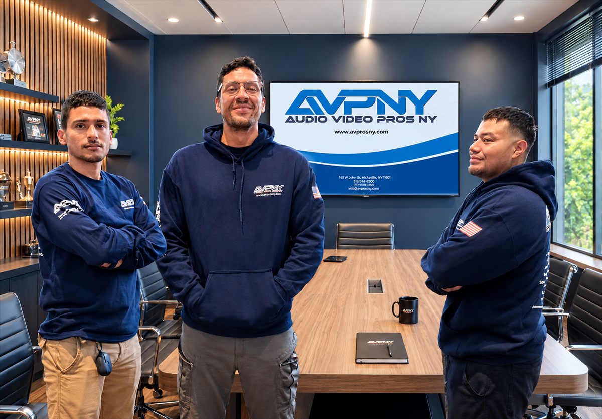 AV Pros NY team discussing technical plans
